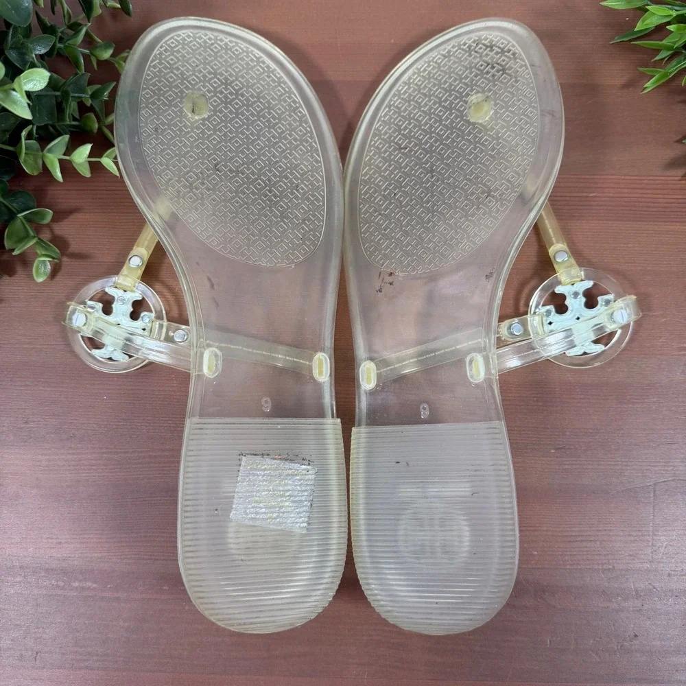 Tory Burch Womens Mini Miller Clear Jelly Logo Thong Sandals Size 9